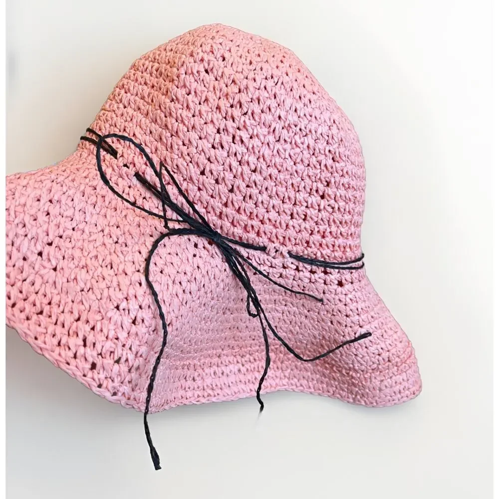 Jacobson Pink Blush Wide Brim Straw Rafia Boho Floppy Beach Sun Hat